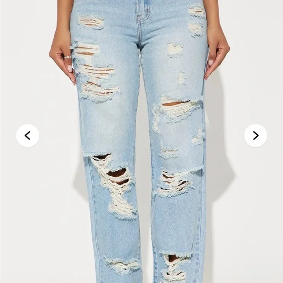 Fashion Nova Blue Straight Leg Jeans with Vintage Distressing - Picture 2 of 16